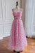A-Line Princess Pink Straps Sash Long Prom Dress With Flowers