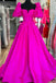 A-Line Blue Square Neck Puff Sleeves Long Prom Dress With Slit