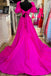 A-Line Blue Square Neck Puff Sleeves Long Prom Dress With Slit