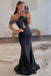 Off the Shoulder Black Mermaid Halter Long Formal Dress With Beaded