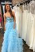 Off The Shoulder Light Blue Beaded Long Prom Dress With Ruffles