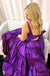 V Neck Purple Two Piece Long Prom Dress With Ruffles