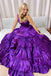 V Neck Purple Two Piece Long Prom Dress With Ruffles