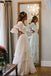 A Line Ivory 3/4 Sleeves Lace Square Wedding Dresses With Train Tiered