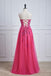 A-Line Hot Pink Sweetheart Corset Prom Dress With Split, Lace Long Evening Gown