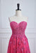 A-Line Hot Pink Sweetheart Corset Prom Dress With Split, Lace Long Evening Gown