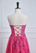 A-Line Hot Pink Sweetheart Corset Prom Dress With Split, Lace Long Evening Gown
