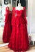 Sweetheart Red Beading Lace Long Prom Dress Party Gown With Long Sleeves