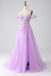 Off The Shoulder Lila A Line Applique Sequins Long Prom Dress With Split