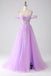 Off The Shoulder Lila A Line Applique Sequins Long Prom Dress With Split
