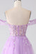 Off The Shoulder Lila A Line Applique Sequins Long Prom Dress With Split