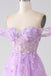 Off The Shoulder Lila A Line Applique Sequins Long Prom Dress With Split