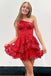 One Shoulder Red A-Line Homecoming Dresses With Sequin