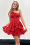 One Shoulder Red A-Line Homecoming Dresses With Sequin Lace