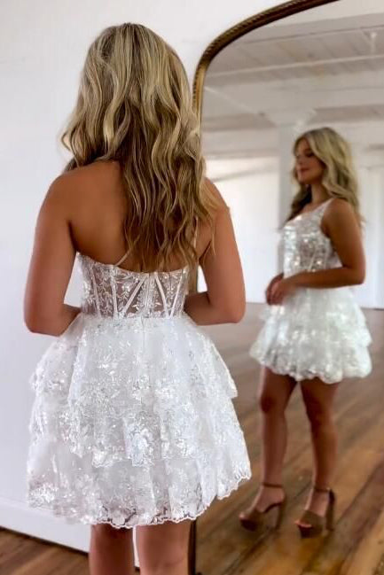 One Shoulder Red A-Line Homecoming Dresses With Sequin Lace