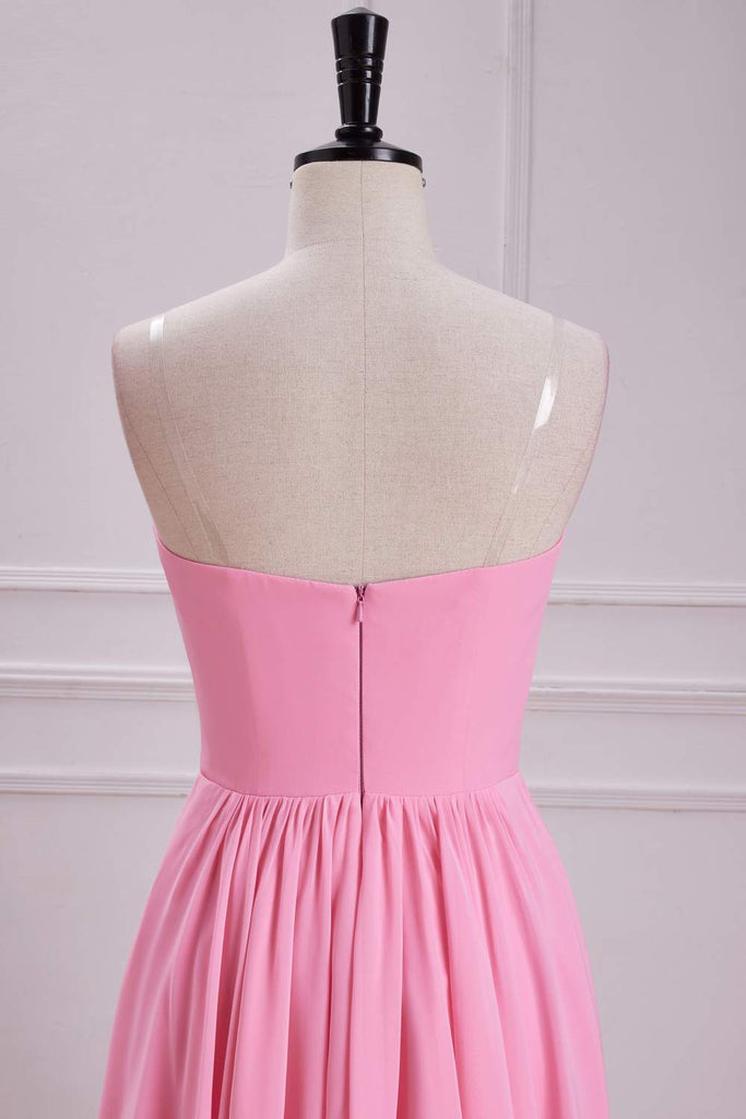 Strapless Candy Pink A-Line Long Bridesmaid Dress With Bowknot