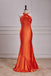 Halter Burnt Orange Mermaid Satin Long Bridesmaid Dress