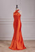 Halter Burnt Orange Mermaid Satin Long Bridesmaid Dress