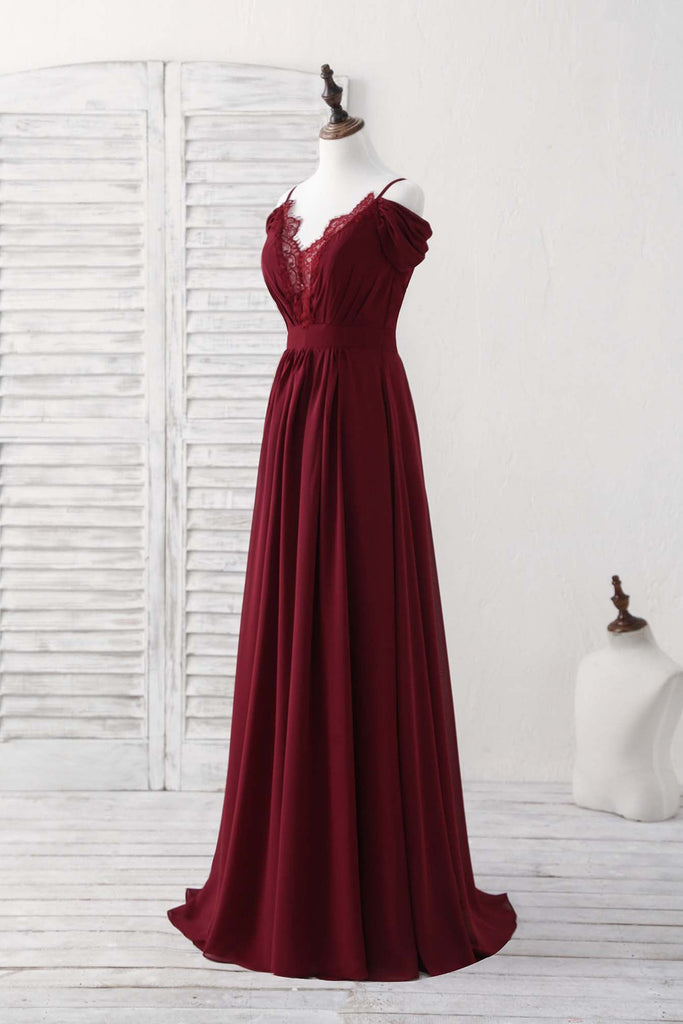 Straps Blue A Line Chiffon V Neck Long Bridesmaid Dress With Ruffles