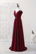 Straps Blue A Line Chiffon V Neck Long Bridesmaid Dress With Ruffles