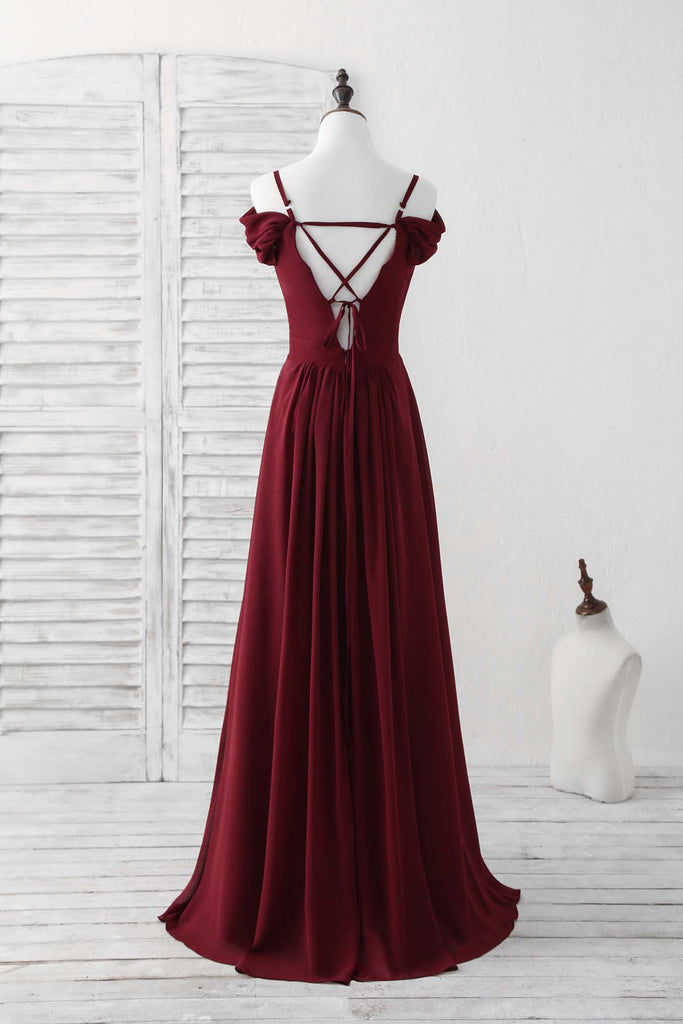 Straps Blue A Line Chiffon V Neck Long Bridesmaid Dress With Ruffles