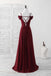 Straps Blue A Line Chiffon V Neck Long Bridesmaid Dress With Ruffles