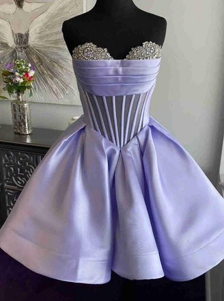 Sweetheart Light Purple A Line Short Homecoming Dress With Beaded