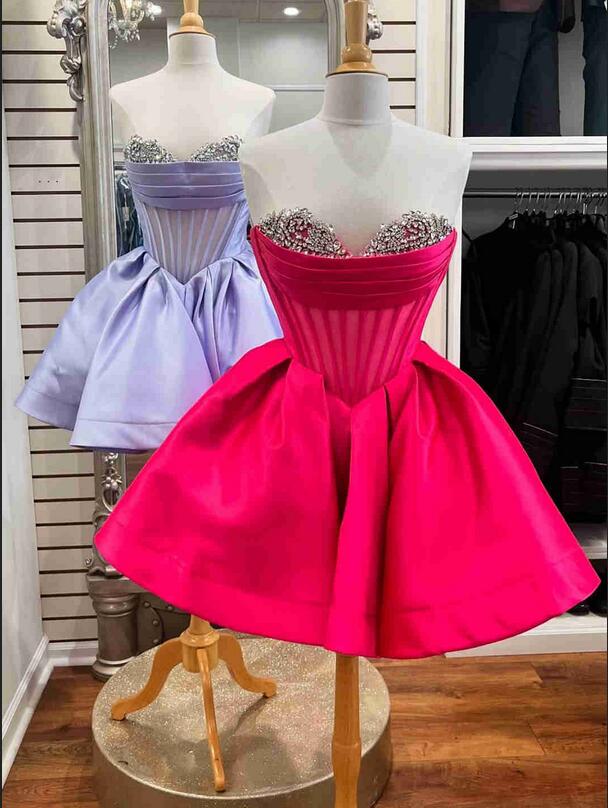 Sweetheart Light Purple A Line Short Homecoming Dress With Beaded