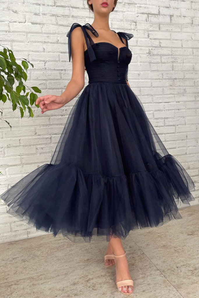 A Line Dark Blue Tea-Length Tulle Long Prom Dress, Royal Blue Tulle Ev DressTok.co.uk A Line Dark Blue Tea-Length Tulle Long Prom Dress, Royal Blue Tulle Ev DressTok.co.uk