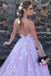 A Line Princess Lace Sleeveless Lavender Long Prom Dress With Applique