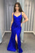 Straps Pink Mermaid Sequin V-neck Long Prom Dress With High Split