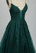 Embroidered Lace Forest Green Spaghetti Straps Floral Tulle Ball Gown With Sequin