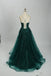 Embroidered Lace Forest Green Spaghetti Straps Floral Tulle Ball Gown With Sequin