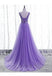 Purple Beaded V Neck Tulle Sparkle Party Prom Dress With Split