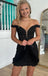 Off the Shoulder Black V Neck Short Homecoming Dress With Bowknot