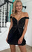 Off the Shoulder Black V Neck Short Homecoming Dress With Bowknot