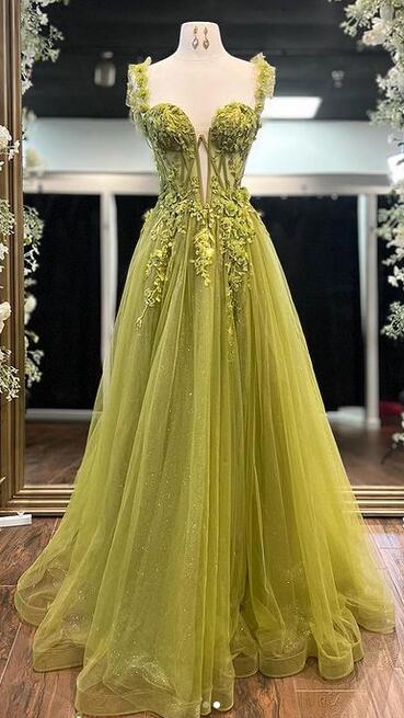Sweetheart Emerald Tulle Off the Shoulder Long Prom Dress With Appliques