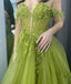 Sweetheart Emerald Tulle Off the Shoulder Long Prom Dress With Appliques