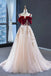Straps Red Short Sleeves Tulle Long Prom Party Dress With Appliques