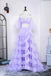 Off the Shoulder Lavender Two Piece Ruffles Long Prom Party Dress With Slit