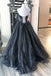 Sweetheart Blue Sequin Tulle Long Prom Dress A Line Evening Gown
