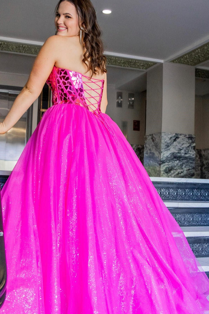 Sweetheart Blue Sequin Tulle Long Prom Dress A Line Evening Gown