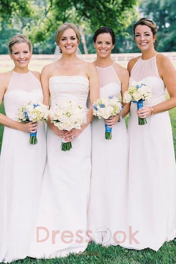 Graceful Halter Neck Burgundy A-Line Chiffon Long Bridesmaid Gowns