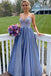 Sweetheart Blue Sequins Prom Dress With Appliques, Long Evening Gown