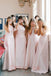 Mermaid Pink One Shoulder Long Bridesmaid Gowns with Bow Strap