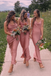 Spaghetti Straps Blush Pink Cowl Neck Long Bridesmaid Dresses