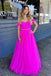 Sweetheart Fuchsia Long Prom Dress With Pleated, Tulle Beaded Party Dress