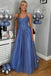 Royal Blue Tulle A-Line Prom Gown Long Evening Dress with Sequin Appliqués
