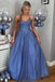 Royal Blue Tulle A-Line Prom Gown Long Evening Dress with Sequin Appliqués