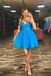 Spaghetti Straps Blue Sweetheart Dress Fuchsia A Line Short Homecoming Dress with Ruffles